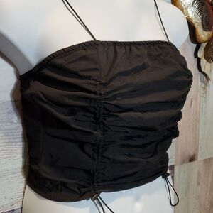 Honey Peach Sz L Black Nylon Drawstring Tank Top Spaghetti Strings 624